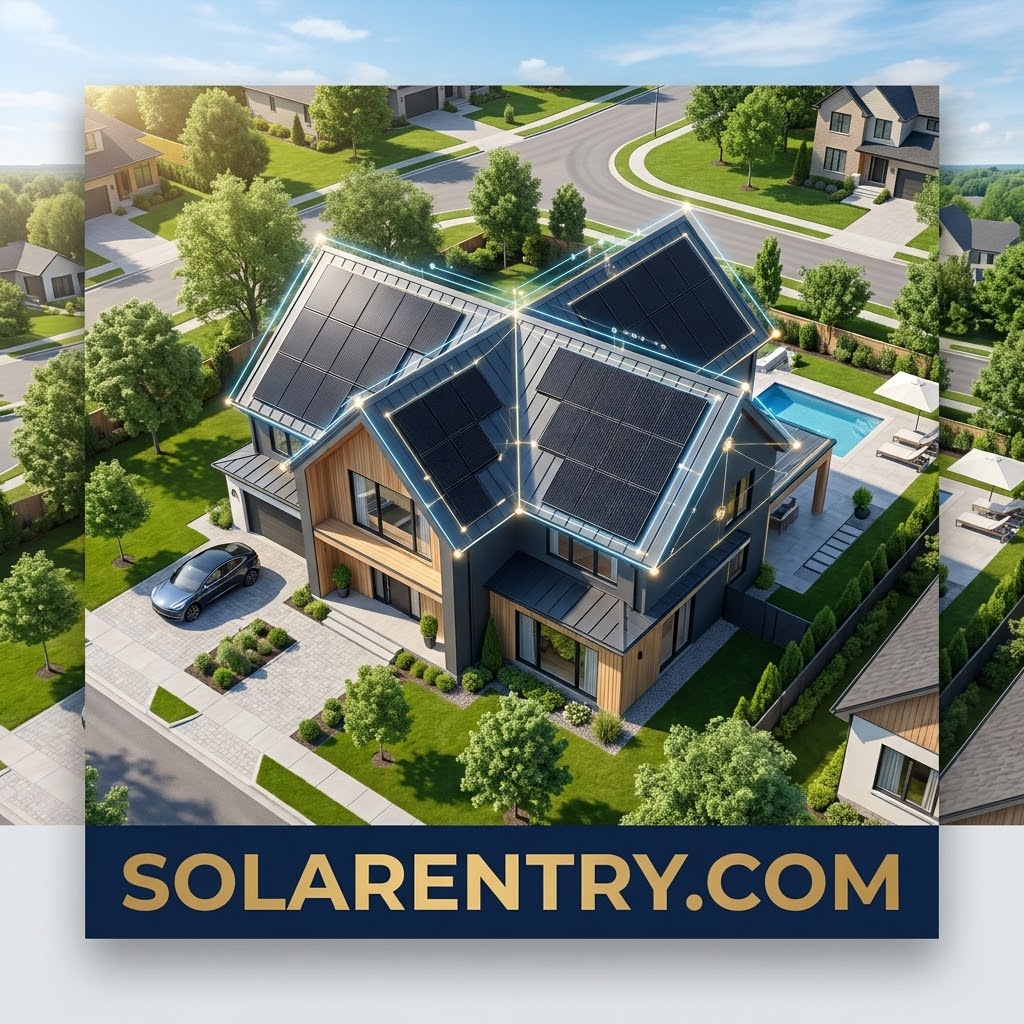 Home with rooftop solar panels